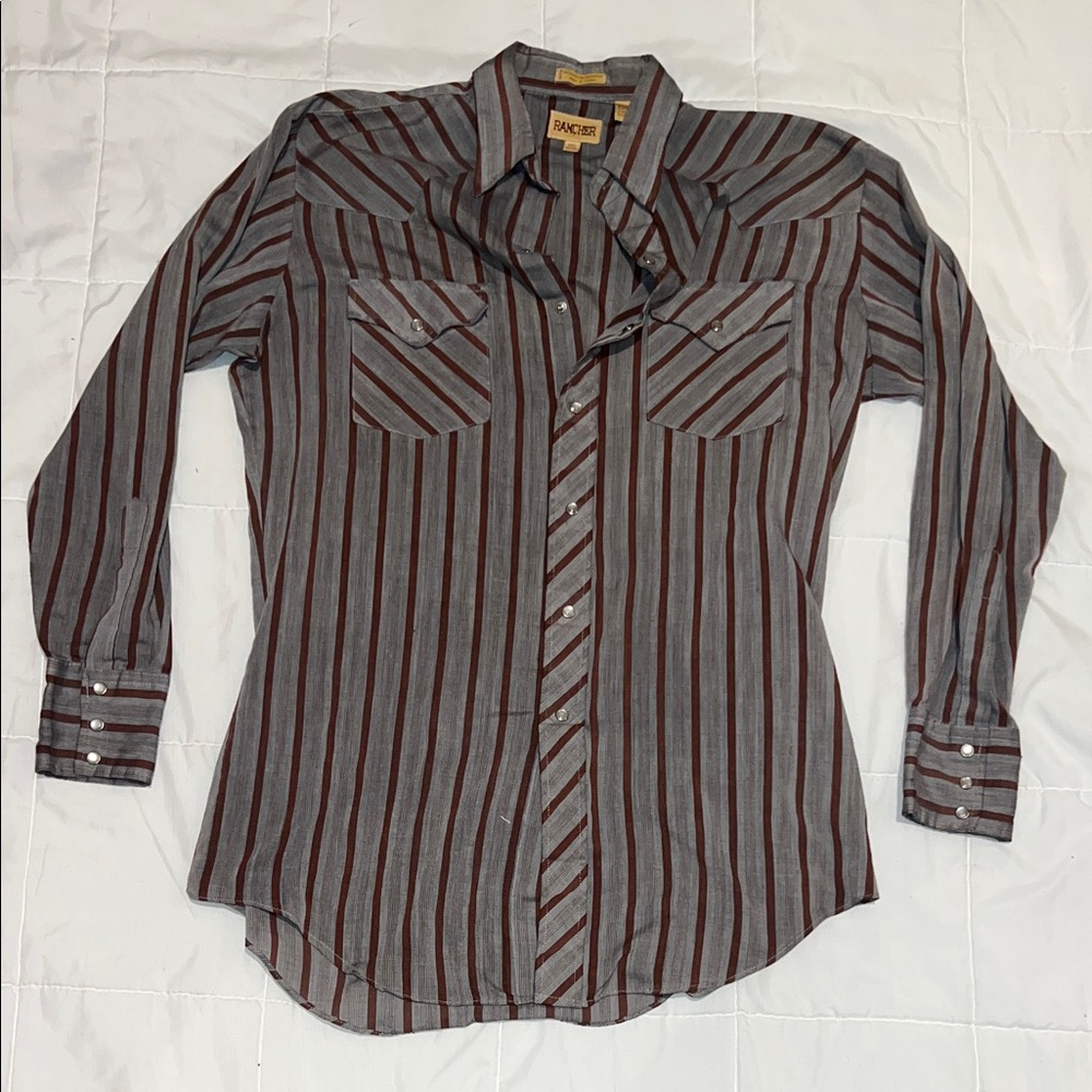 Vintage Pearl Snap Gray and Red Striped Shirt